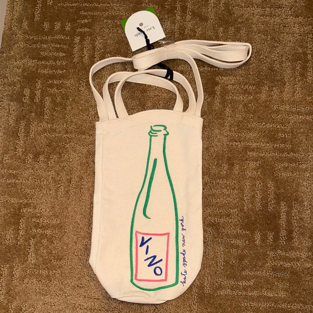 kate spade X target Embroidered Natural Canvas WINE TOTE ~ Handles/Shoulder NWT!